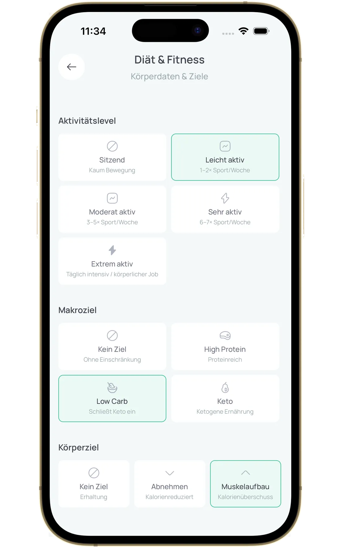 تطبيق Sparchef – الحمية واللياقة: مستوى النشاط وهدف الماكرو وهدف الجسم